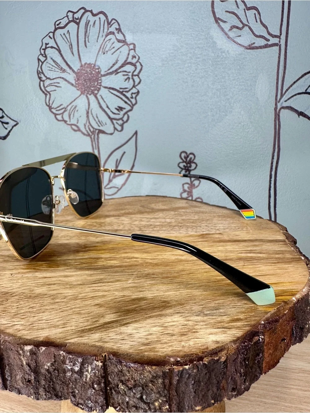 Polaroid Men’s Aviator Sunglasses in Gold Frame with Black Lenses